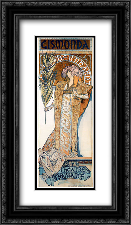 Gismonda 14x24 Black Ornate Wood Framed Art Print Poster with Double Matting by Mucha, Alphonse