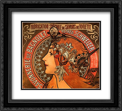 Savonnerie de Bagnolet 22x20 Black Ornate Wood Framed Art Print Poster with Double Matting by Mucha, Alphonse