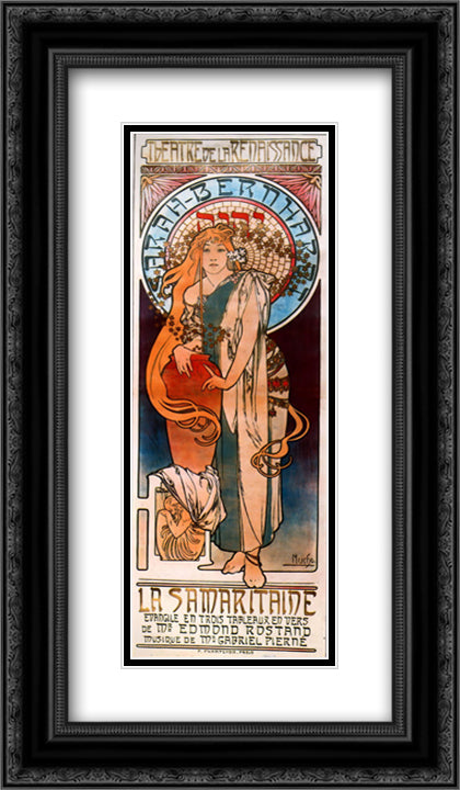 La Samaritaine 14x24 Black Ornate Wood Framed Art Print Poster with Double Matting by Mucha, Alphonse