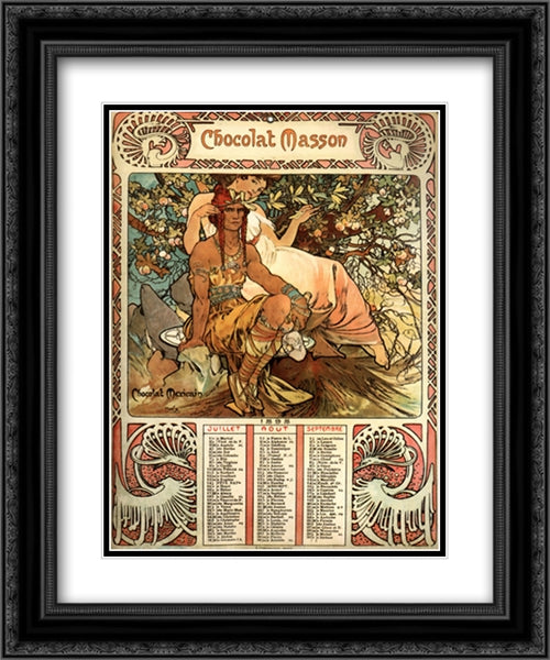 Manhood (calendar) 20x24 Black Ornate Wood Framed Art Print Poster with Double Matting by Mucha, Alphonse