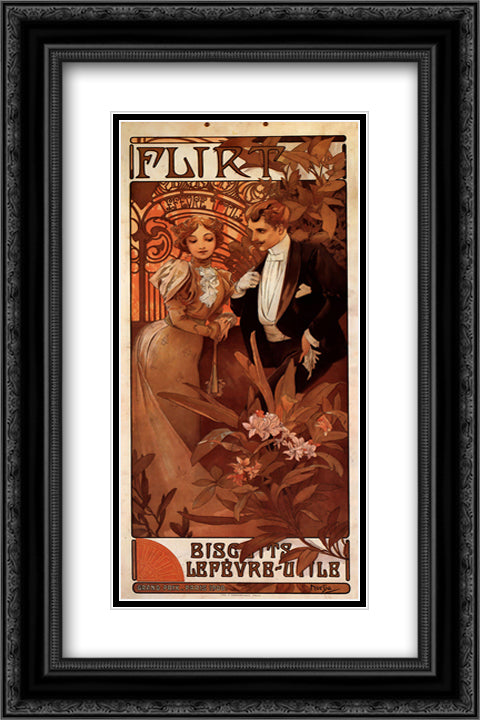 Flirt (calendar) 16x24 Black Ornate Wood Framed Art Print Poster with Double Matting by Mucha, Alphonse