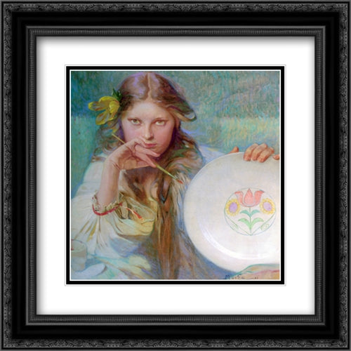 The Artist 20x20 Black Ornate Wood Framed Art Print Poster with Double Matting by Mucha, Alphonse