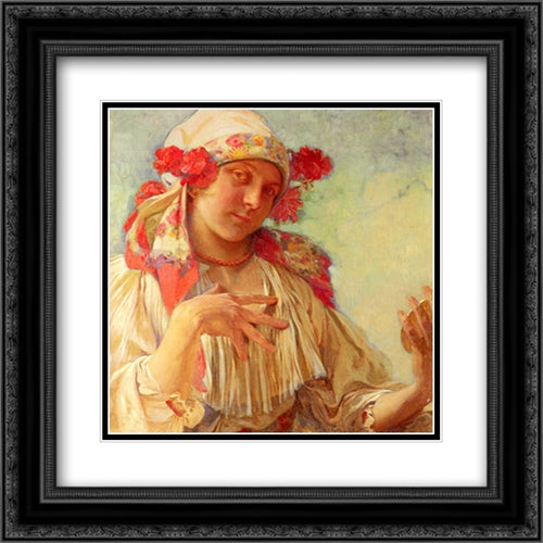 Young Girl In A Moravian Costume 20x20 Black Ornate Wood Framed Art Print Poster with Double Matting by Mucha, Alphonse