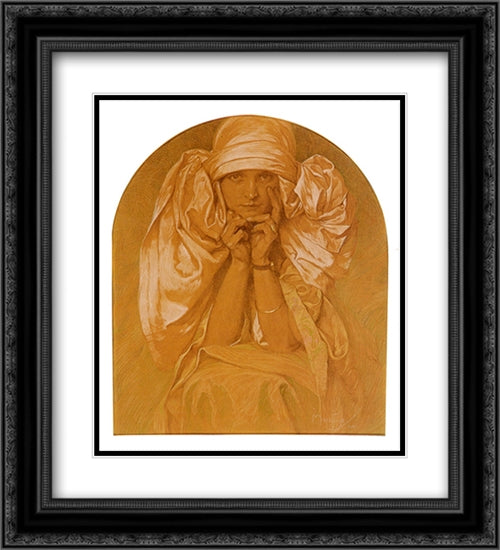 Portrait of the Artist's Daughter, Jaroslava 20x22 Black Ornate Wood Framed Art Print Poster with Double Matting by Mucha, Alphonse