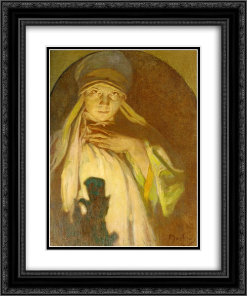 The Enchantress 20x24 Black Ornate Wood Framed Art Print Poster with Double Matting by Mucha, Alphonse