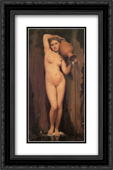 La Source 16x24 Black Ornate Wood Framed Art Print Poster with Double Matting by Ingres, Jean Auguste Dominique
