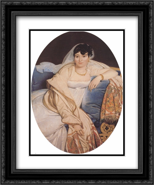 Madame Philibert Riviere, nee Marie-Francoise-Jacquette-Bibiane Blot de Beauregard 20x24 Black Ornate Wood Framed Art Print Poster with Double Matting by Ingres, Jean Auguste Dominique