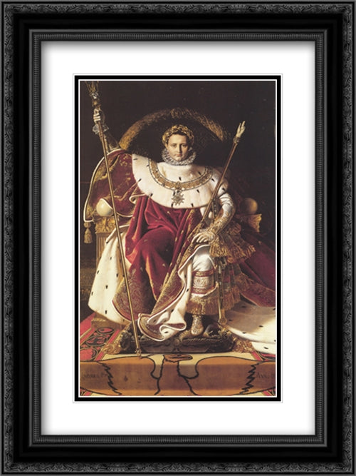 Napoleon I on His Imperial Throne 18x24 Black Ornate Wood Framed Art Print Poster with Double Matting by Ingres, Jean Auguste Dominique