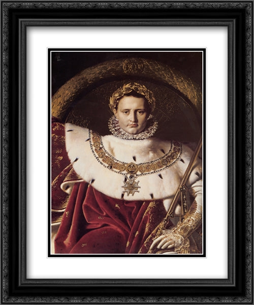Napoleon I on His Imperial Throne [detail] 20x24 Black Ornate Wood Framed Art Print Poster with Double Matting by Ingres, Jean Auguste Dominique