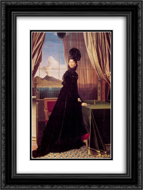 Queen Caroline Murat 18x24 Black Ornate Wood Framed Art Print Poster with Double Matting by Ingres, Jean Auguste Dominique