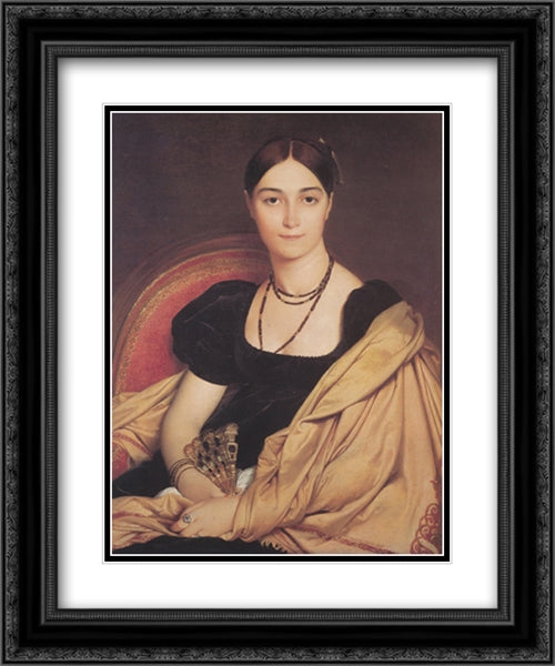 Madame Duvaucey 20x24 Black Ornate Wood Framed Art Print Poster with Double Matting by Ingres, Jean Auguste Dominique