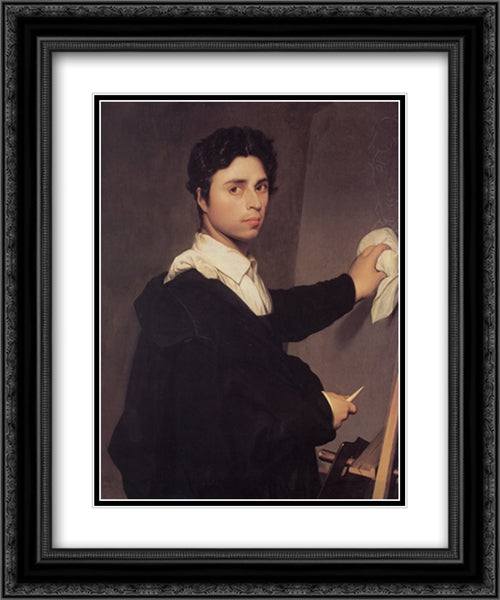 Copy after Ingres's 1804 Self-Portrait 20x24 Black Ornate Wood Framed Art Print Poster with Double Matting by Ingres, Jean Auguste Dominique