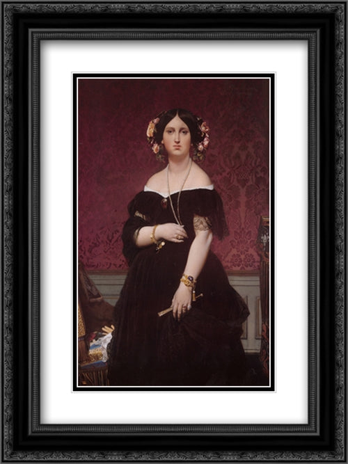 Madame Paul-Sigisbert Moitessier, nee Marie-Clotilde-Ines de Foucauld, Standing 18x24 Black Ornate Wood Framed Art Print Poster with Double Matting by Ingres, Jean Auguste Dominique