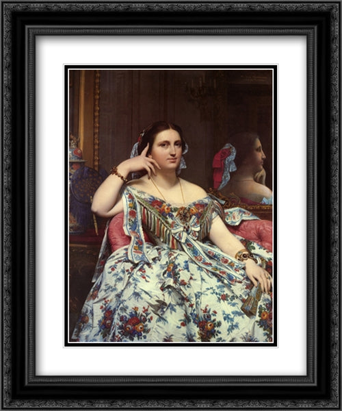 Madame Paul-Sigisbert Moitessier, nee Marie-Clotilde-Ines de Foucauld, Seated 20x24 Black Ornate Wood Framed Art Print Poster with Double Matting by Ingres, Jean Auguste Dominique