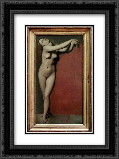 Angelique 18x24 Black Ornate Wood Framed Art Print Poster with Double Matting by Ingres, Jean Auguste Dominique