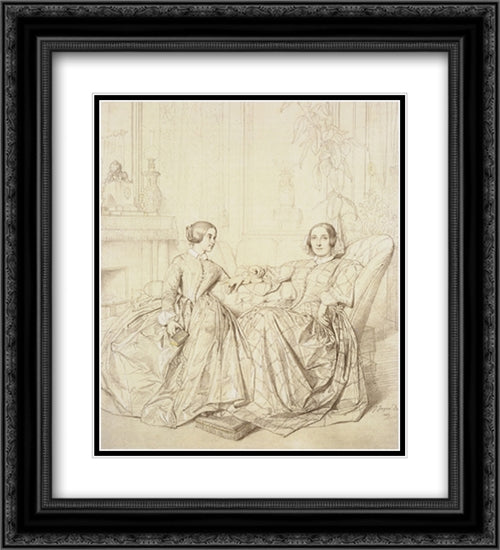 Comtesse Charles d'Agoult, nee Marie de Flavigny, and Her Daughter Claire d'Agoult 20x22 Black Ornate Wood Framed Art Print Poster with Double Matting by Ingres, Jean Auguste Dominique