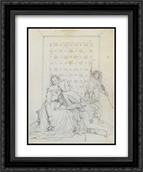 Paolo et Francesca 20x24 Black Ornate Wood Framed Art Print Poster with Double Matting by Ingres, Jean Auguste Dominique