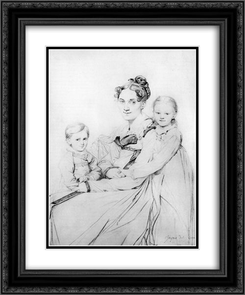 Madame Johann Gotthard Reinhold, born Sophie Amalie Dorothea Wilhelmine Ritter, and her two daughters, Susette and Marie 20x24 Black Ornate Wood Framed Art Print Poster with Double Matting by Ingres, Jean Auguste Dominique