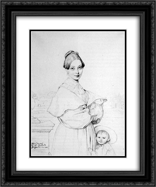 Madame Victor Baltard, born Adeline Lequeux, and her daughter, Paule 20x24 Black Ornate Wood Framed Art Print Poster with Double Matting by Ingres, Jean Auguste Dominique