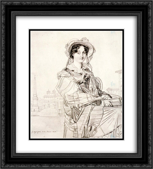 Mrs Charles Badham, born Margaret Cambpell 20x22 Black Ornate Wood Framed Art Print Poster with Double Matting by Ingres, Jean Auguste Dominique