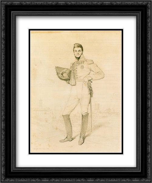 General Louis-Etienne Dulong de Rosnay 20x24 Black Ornate Wood Framed Art Print Poster with Double Matting by Ingres, Jean Auguste Dominique