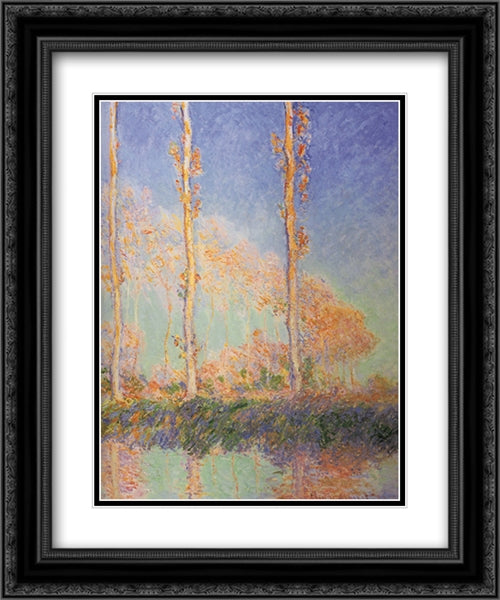 Poplars 20x24 Black Ornate Wood Framed Art Print Poster with Double Matting by Monet, Claude