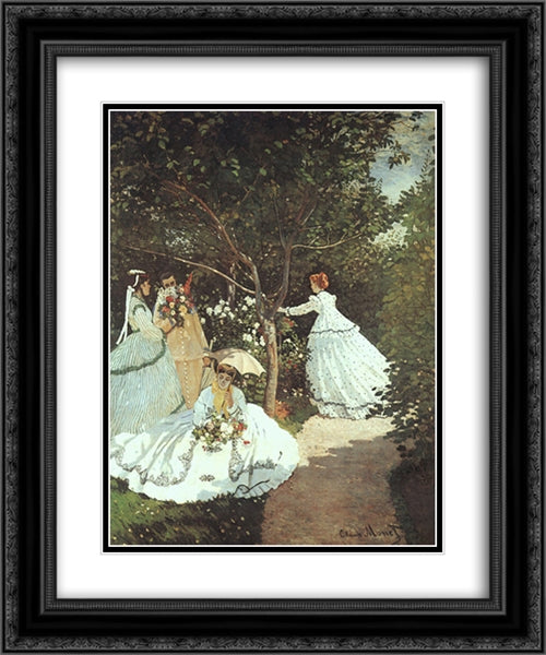 The women in the Garden 20x24 Black Ornate Wood Framed Art Print Poster with Double Matting by Monet, Claude