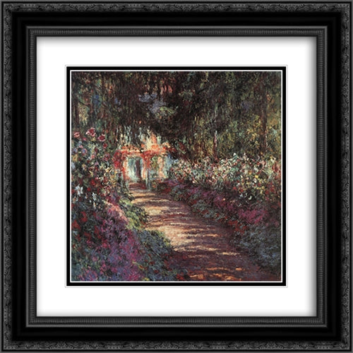 The garden in flower 20x20 Black Ornate Wood Framed Art Print Poster with Double Matting by Monet, Claude