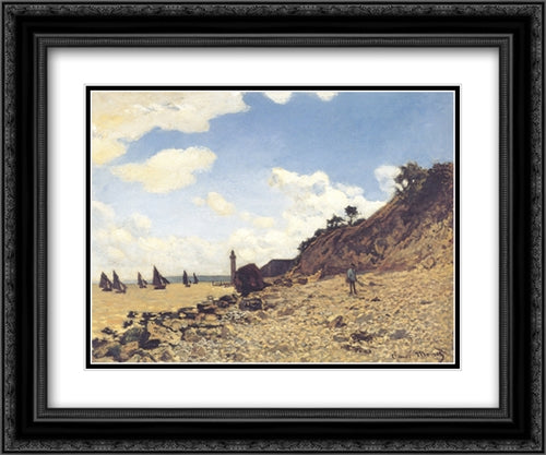 Beach at Honlfeux 24x20 Black Ornate Wood Framed Art Print Poster with Double Matting by Monet, Claude