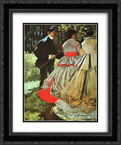 The Picnic 20x24 Black Ornate Wood Framed Art Print Poster with Double Matting by Monet, Claude