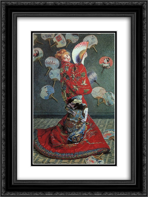 La Japonaise 18x24 Black Ornate Wood Framed Art Print Poster with Double Matting by Monet, Claude