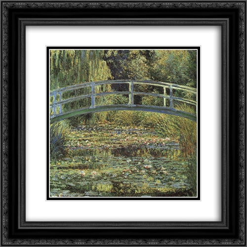 The Waterlily Pond 20x20 Black Ornate Wood Framed Art Print Poster with Double Matting by Monet, Claude