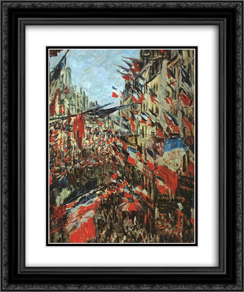 Rue Montargueil with Flags 20x24 Black Ornate Wood Framed Art Print Poster with Double Matting by Monet, Claude