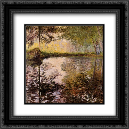 Pond at Montgeron 20x20 Black Ornate Wood Framed Art Print Poster with Double Matting by Monet, Claude