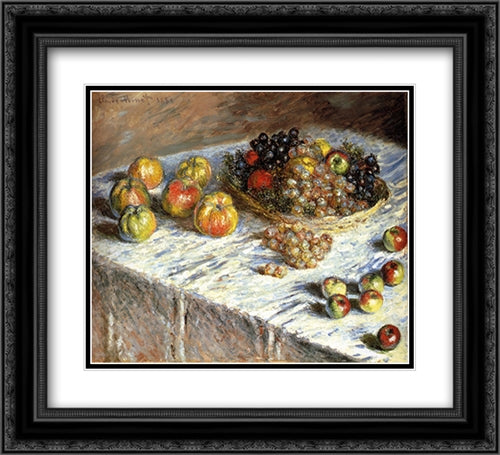 Still Life: Apples And Grapes 22x20 Black Ornate Wood Framed Art Print Poster with Double Matting by Monet, Claude