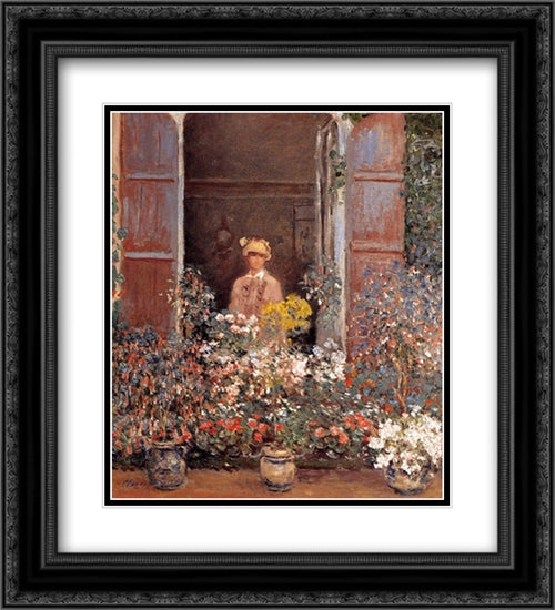 Camille At The Window 20x22 Black Ornate Wood Framed Art Print Poster with Double Matting by Monet, Claude