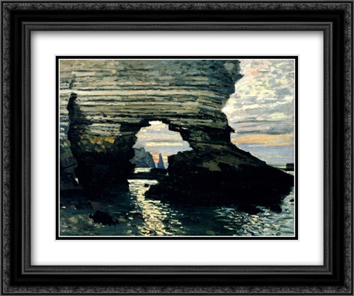 La Porte D'Amount, Etretat 24x20 Black Ornate Wood Framed Art Print Poster with Double Matting by Monet, Claude