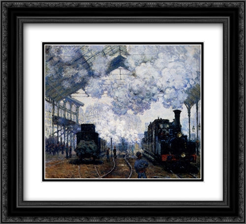 The Gare Saint-Lazare: Arrival Of A Train 22x20 Black Ornate Wood Framed Art Print Poster with Double Matting by Monet, Claude