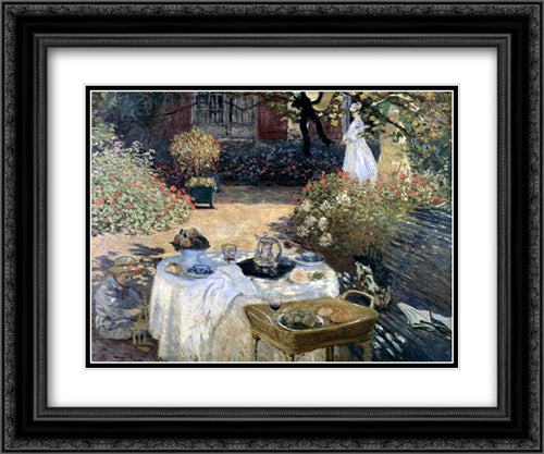 The Luncheon (Monet's Garden At Argenteuil) 24x20 Black Ornate Wood Framed Art Print Poster with Double Matting by Monet, Claude