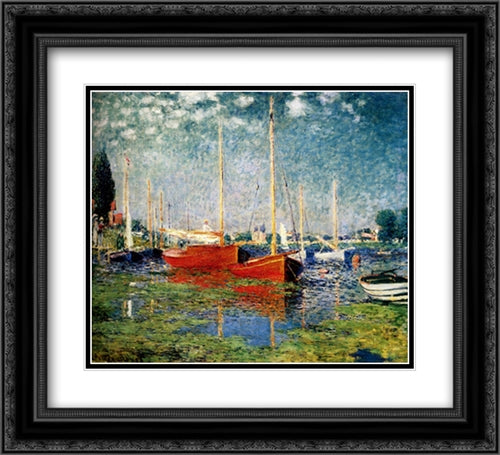 The Red Boats, Argenteuil 22x20 Black Ornate Wood Framed Art Print Poster with Double Matting by Monet, Claude