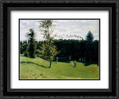 Train In The Country 24x20 Black Ornate Wood Framed Art Print Poster with Double Matting by Monet, Claude