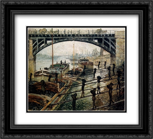 Unloading Coal 22x20 Black Ornate Wood Framed Art Print Poster with Double Matting by Monet, Claude