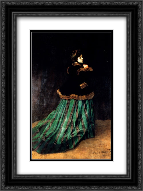 Woman In A Green Dress 18x24 Black Ornate Wood Framed Art Print Poster with Double Matting by Monet, Claude