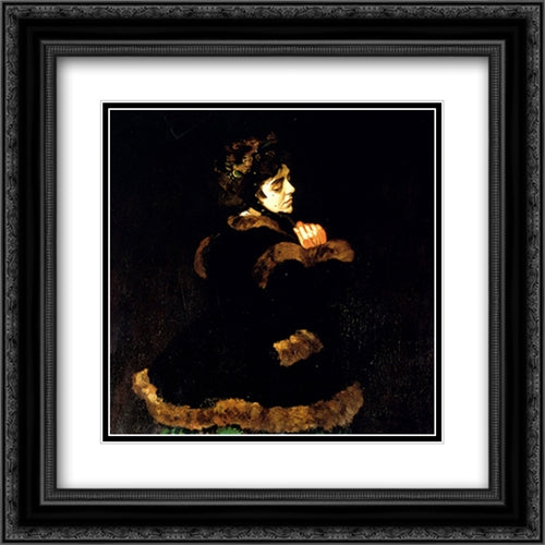 Woman In A Green Dress (detail) 20x20 Black Ornate Wood Framed Art Print Poster with Double Matting by Monet, Claude