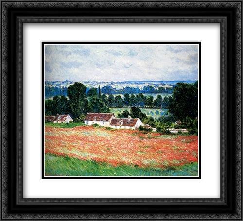 Field Of Poppies, Giverny 22x20 Black Ornate Wood Framed Art Print Poster with Double Matting by Monet, Claude