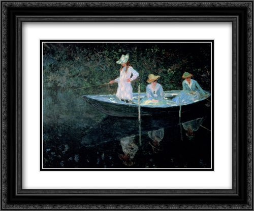 In The Rowing Boat 24x20 Black Ornate Wood Framed Art Print Poster with Double Matting by Monet, Claude