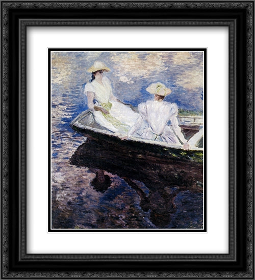 Girls In A Boat 20x22 Black Ornate Wood Framed Art Print Poster with Double Matting by Monet, Claude