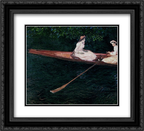 Boating On The River Epte 22x20 Black Ornate Wood Framed Art Print Poster with Double Matting by Monet, Claude