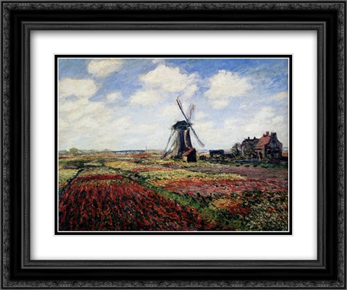 Tulip Fields With The Rijnsburg Windmill 24x20 Black Ornate Wood Framed Art Print Poster with Double Matting by Monet, Claude