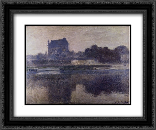 The Church Of Vernon In The Mist 24x20 Black Ornate Wood Framed Art Print Poster with Double Matting by Monet, Claude